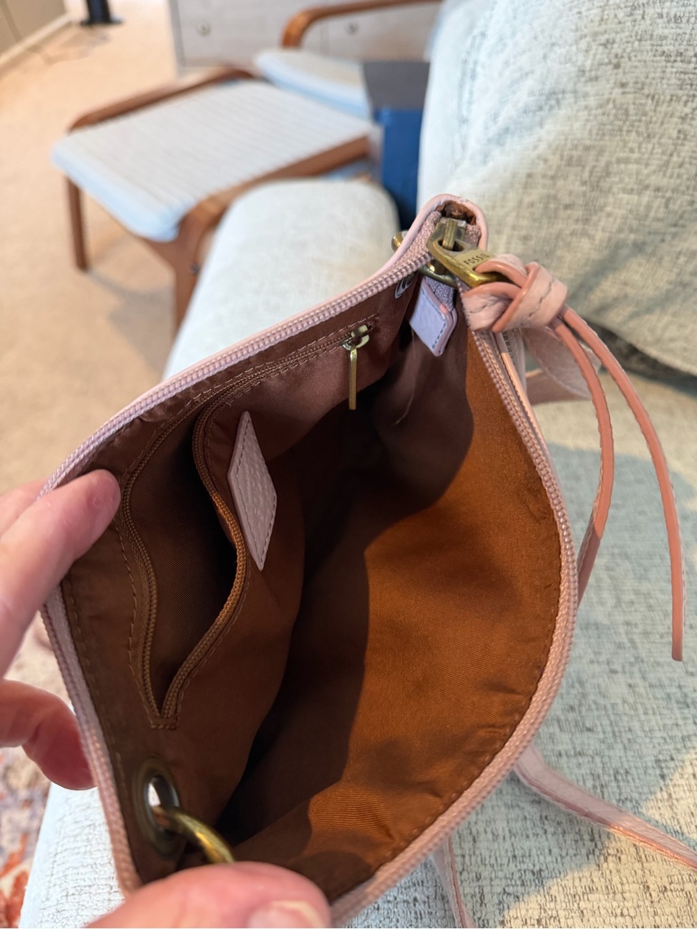 Fossil Karli Pink Pebbled Leather Shoulder/Crossbody Bag 9x7 - Picture 4 of 9